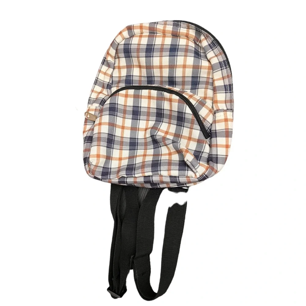 Kids Toddler Plaid Mini Backpack Tan Navy Cream Bookbag